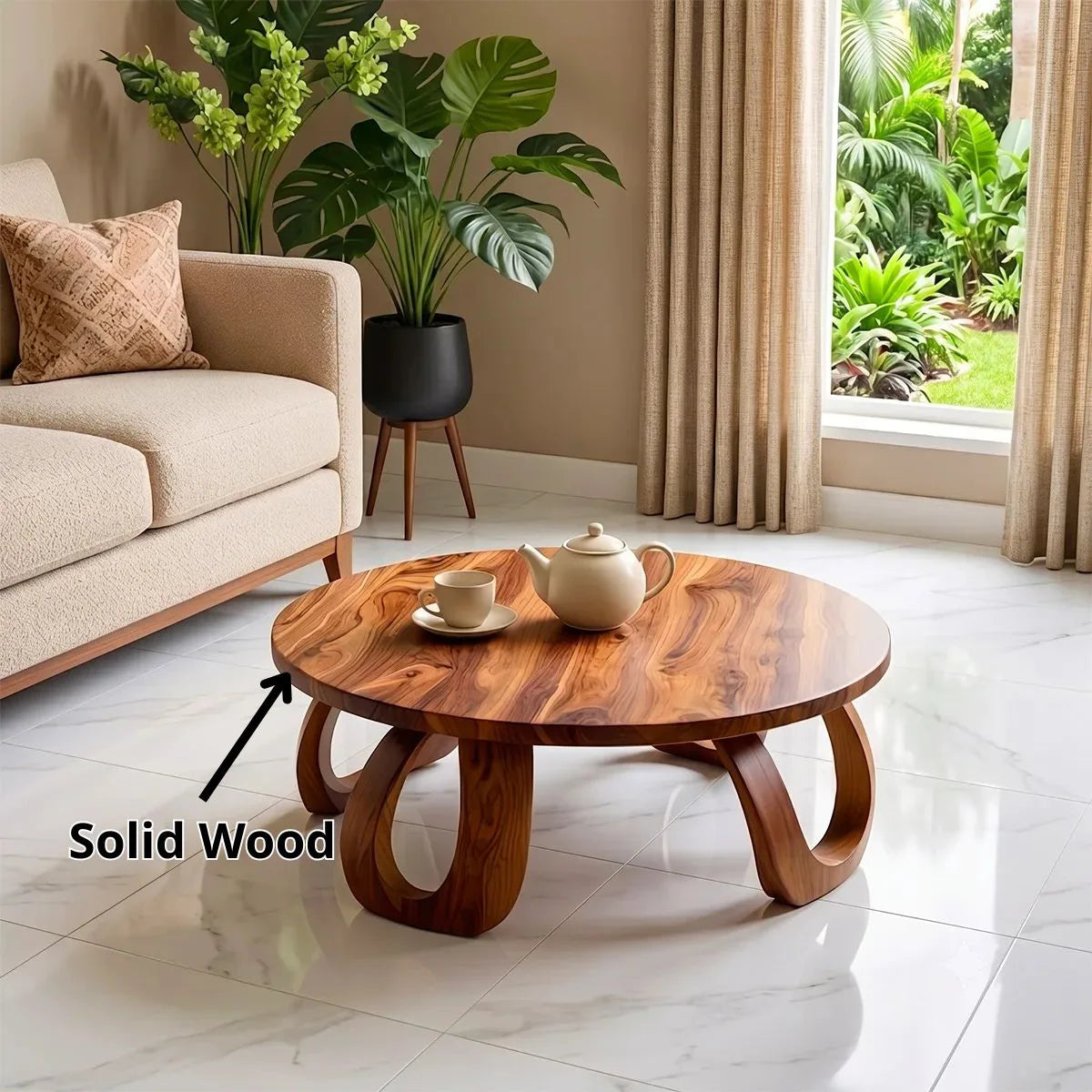Modern Round Coffee Table | Sculptural Loop Leg Center Table for Living Room TH003-4072