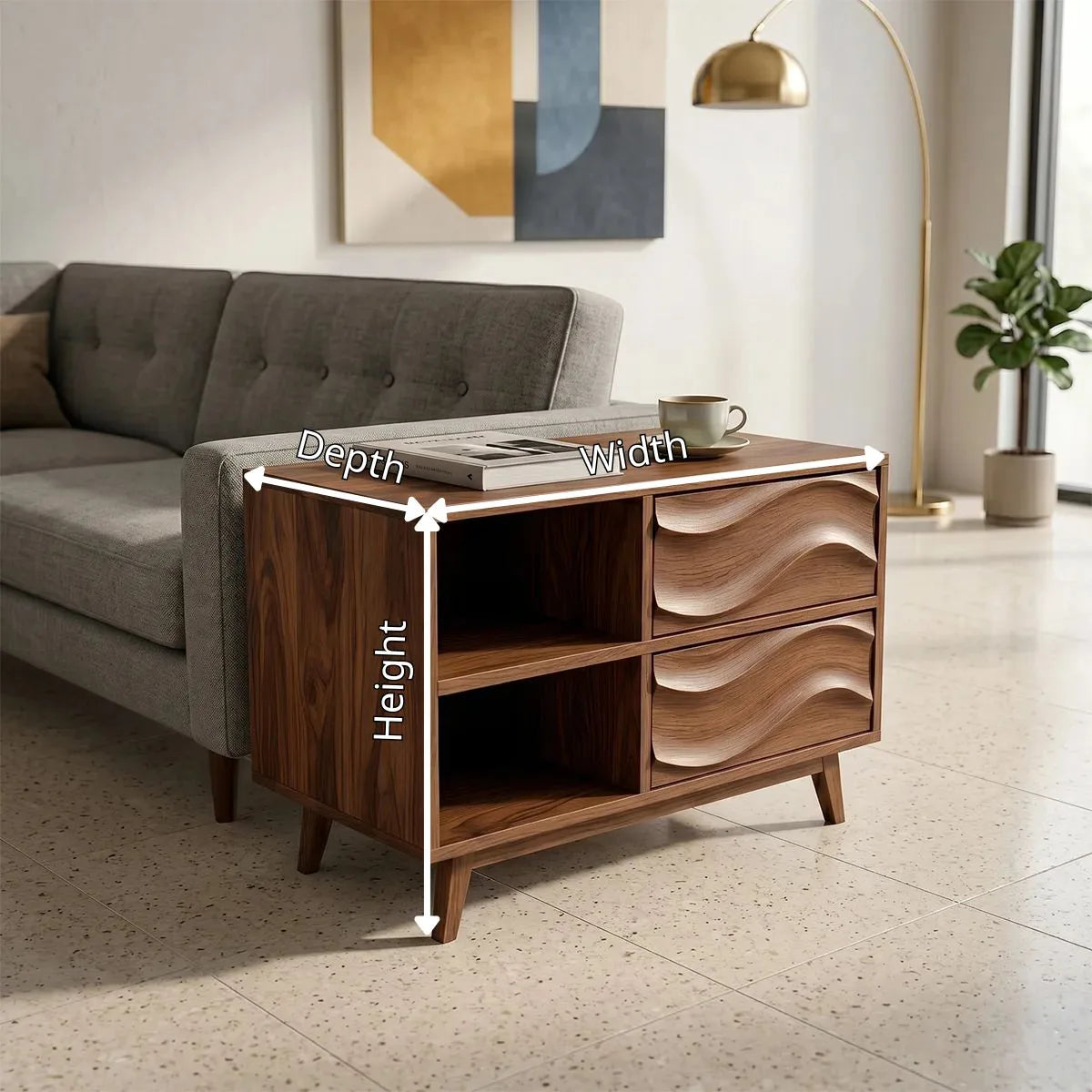 Modern Solid Wood End Table with Storage | Mid Century Side Table with 2 Drawers & Open Shelves TH003-4573