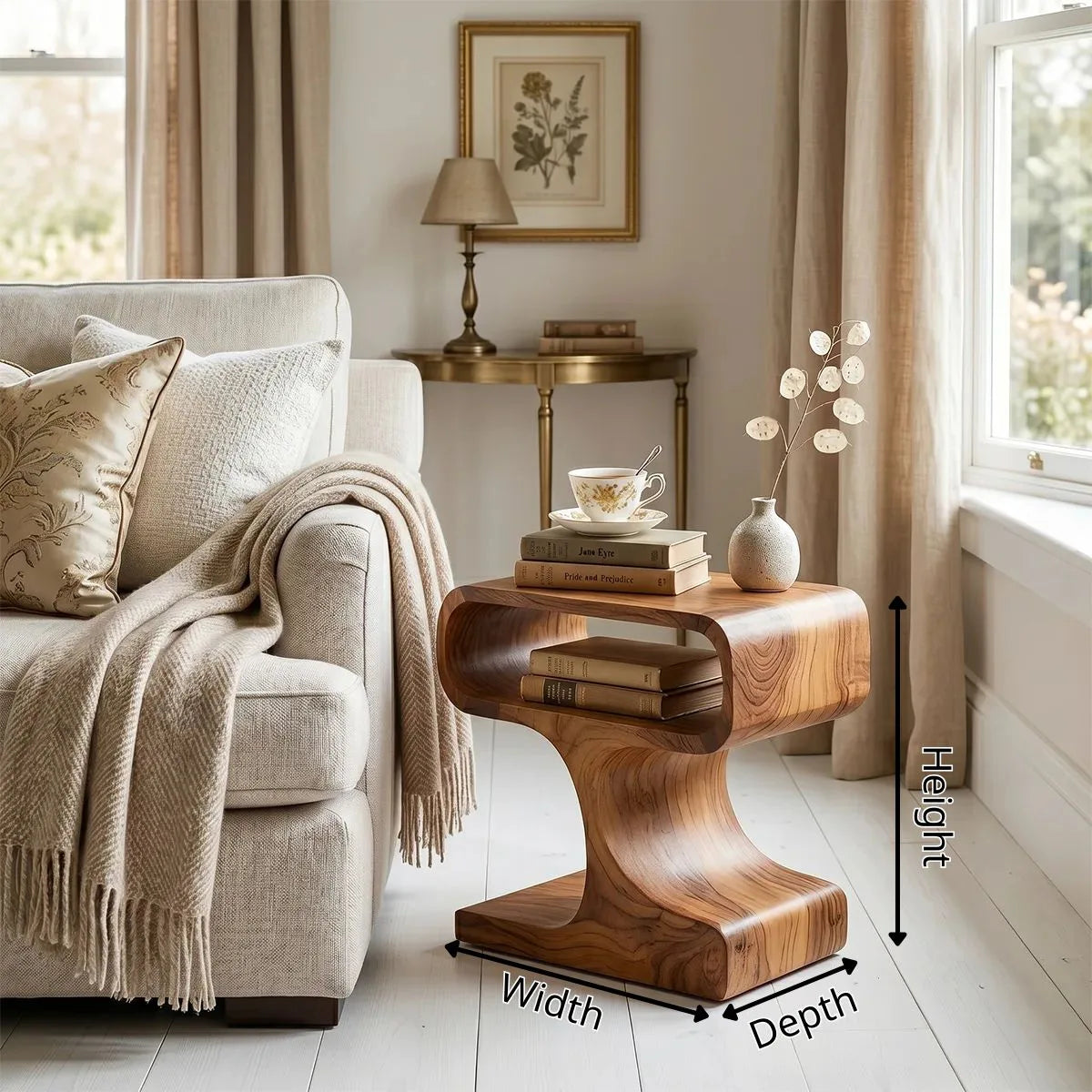 Solid Wood Sculptural Side Table with Storage | Modern End Table TH003-1002