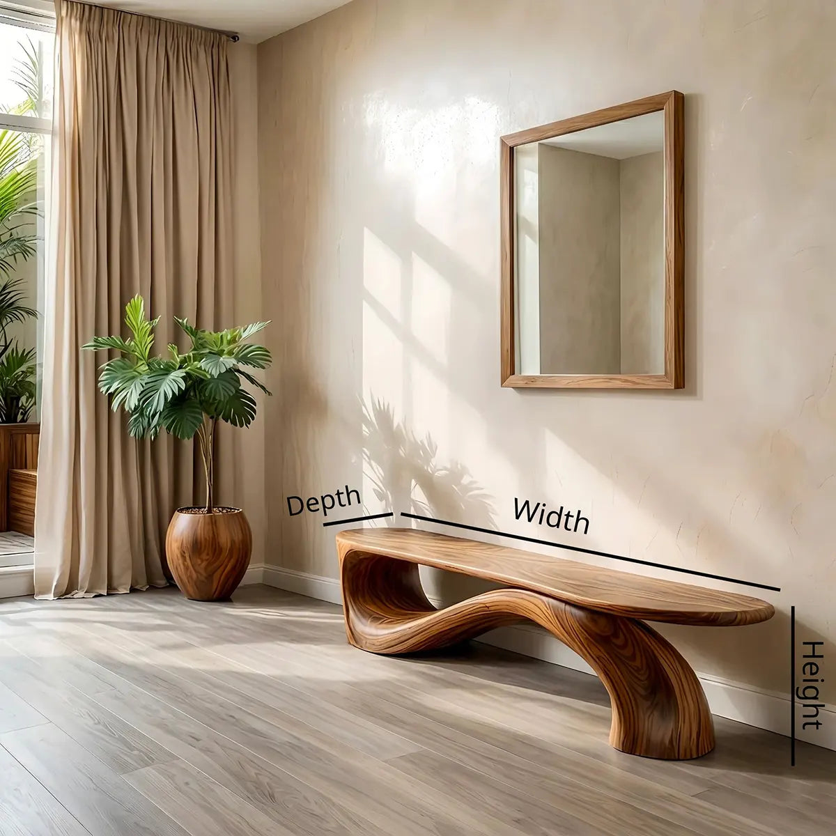 Handcrafted Organic Solid Wood Bench for Luxury Modern Entryway and Hallway Decor