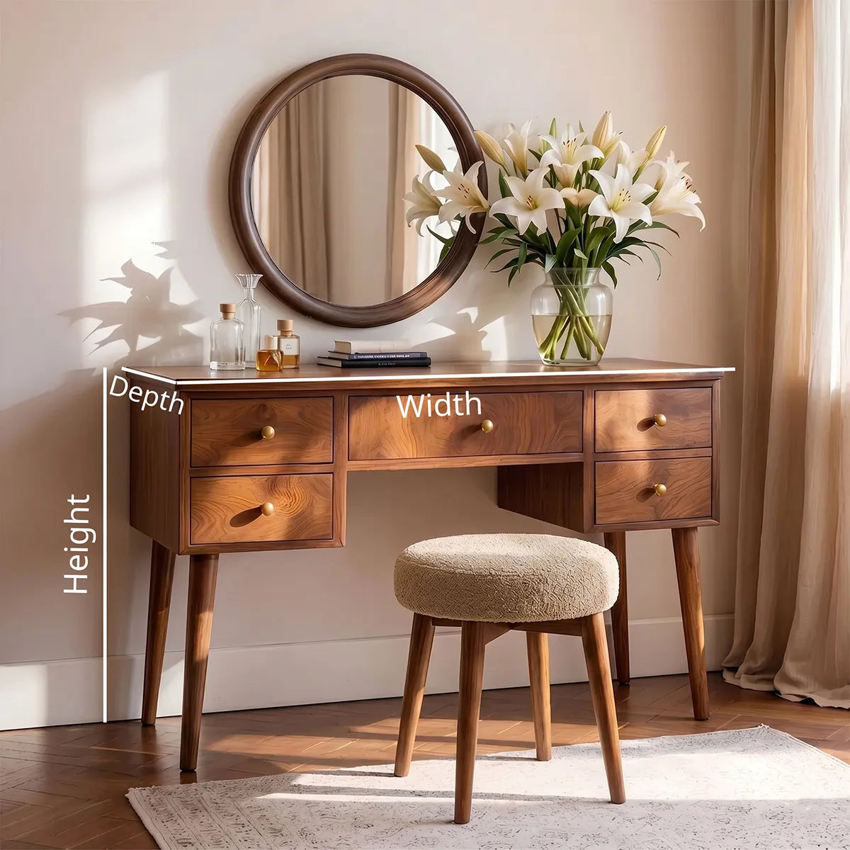 Mid Century Solid Wood Makeup Vanity Desk