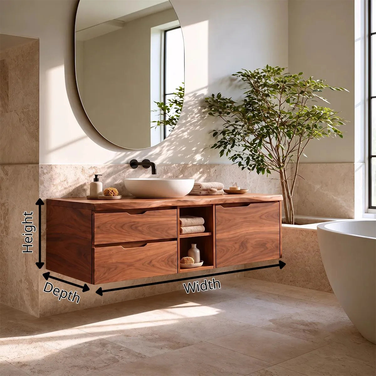 Modern Floating Bathroom Vanity | Wall Mounted Storage Cabinet with Drawers and Open Shelving TH003-5PPH1AS