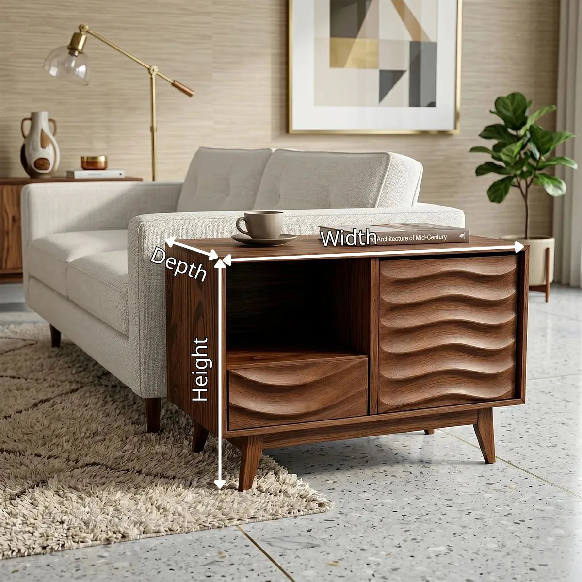 Modern Solid Wood End Table with Storage | Mid Century Side Table with Drawer & Cabinet TH003-4266