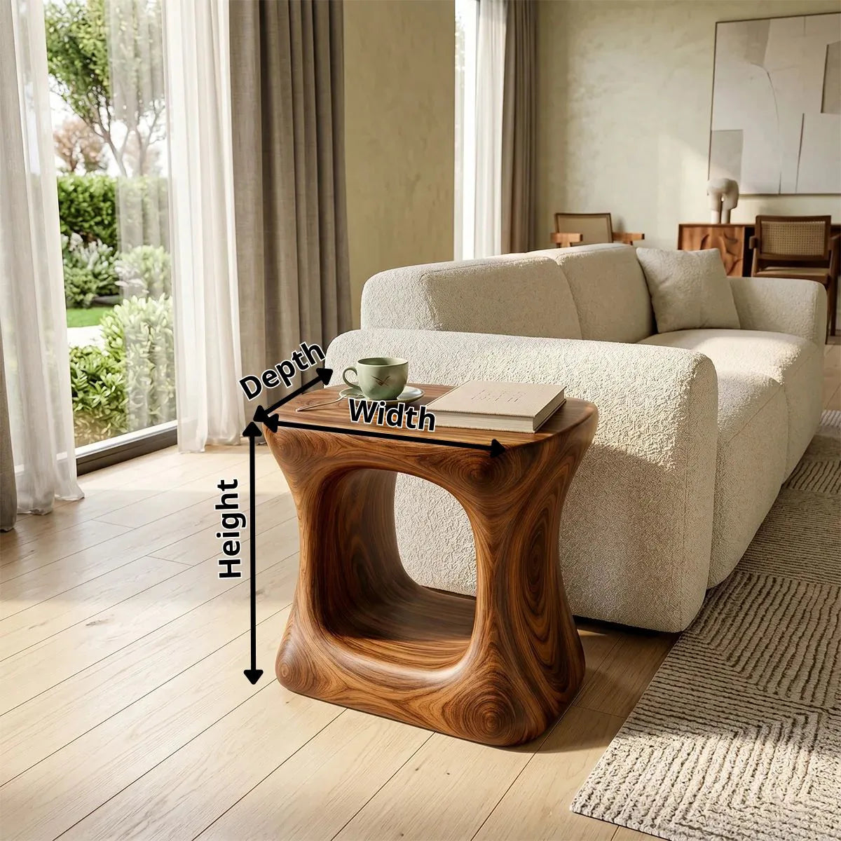 Modern Solid Wood End Table | Sculptural Hollow Accent Side Table for Living Room TH003-4147