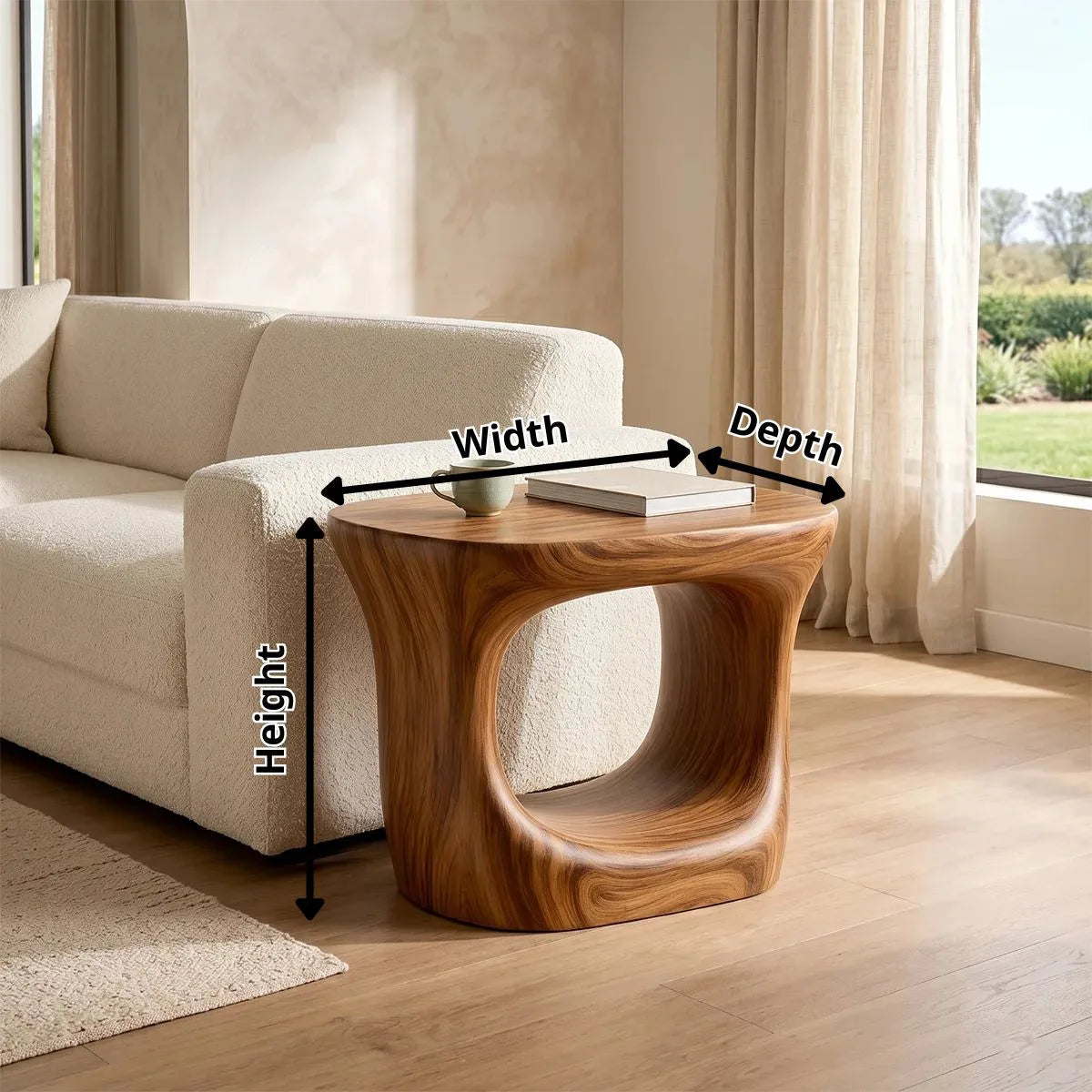 Organic Solid Wood End Table | Sculptural Hollow Accent Side Table for Modern Living Room TH003-8055