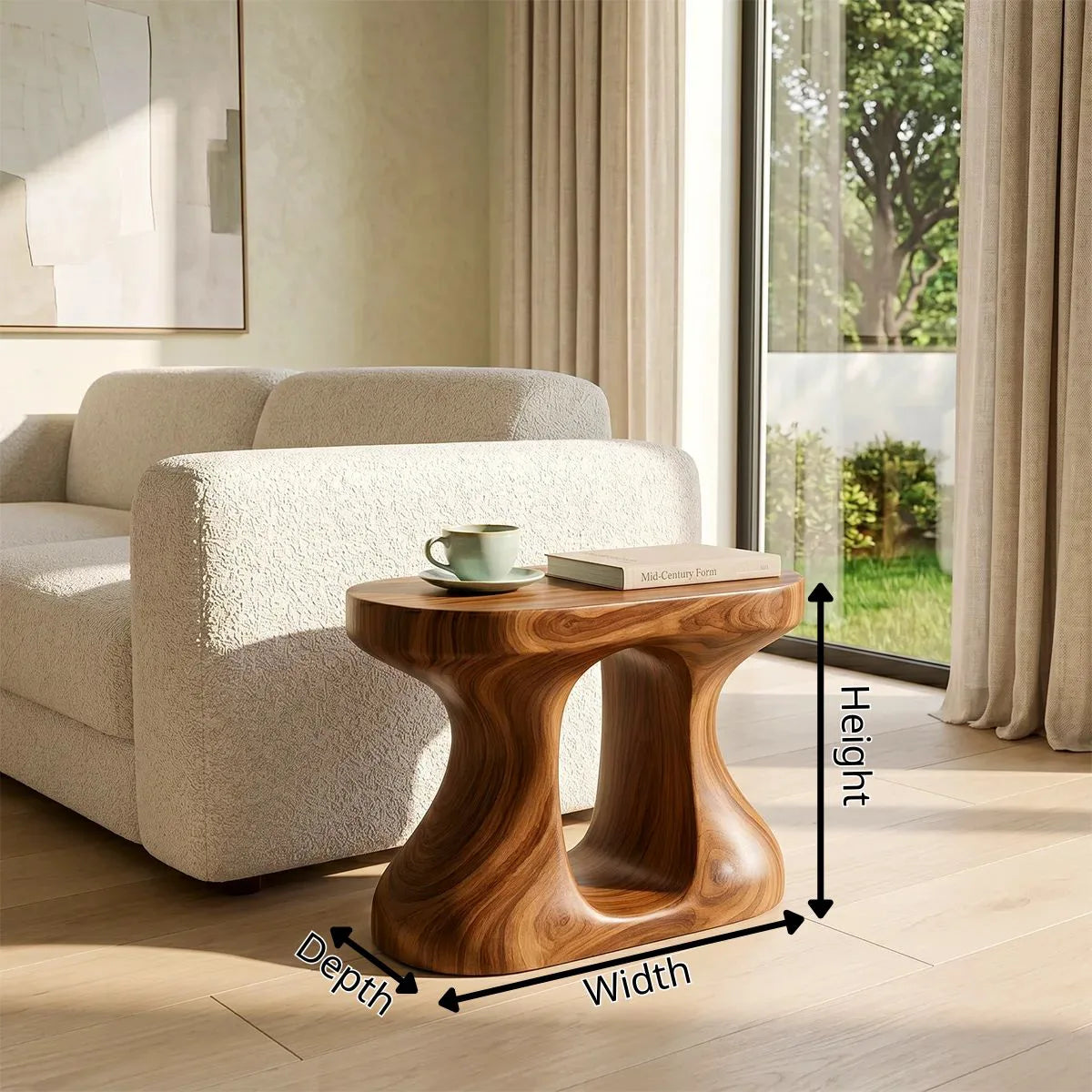 Organic Solid Wood Round End Table | Sculptural Accent Side Table for Modern Living Room TH003-8373