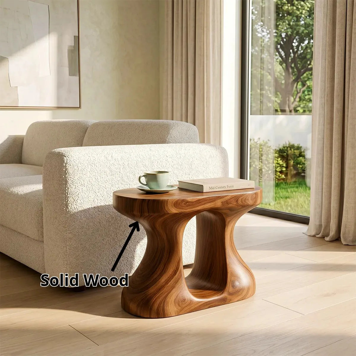 Organic Solid Wood Round End Table | Sculptural Accent Side Table for Modern Living Room TH003-8373