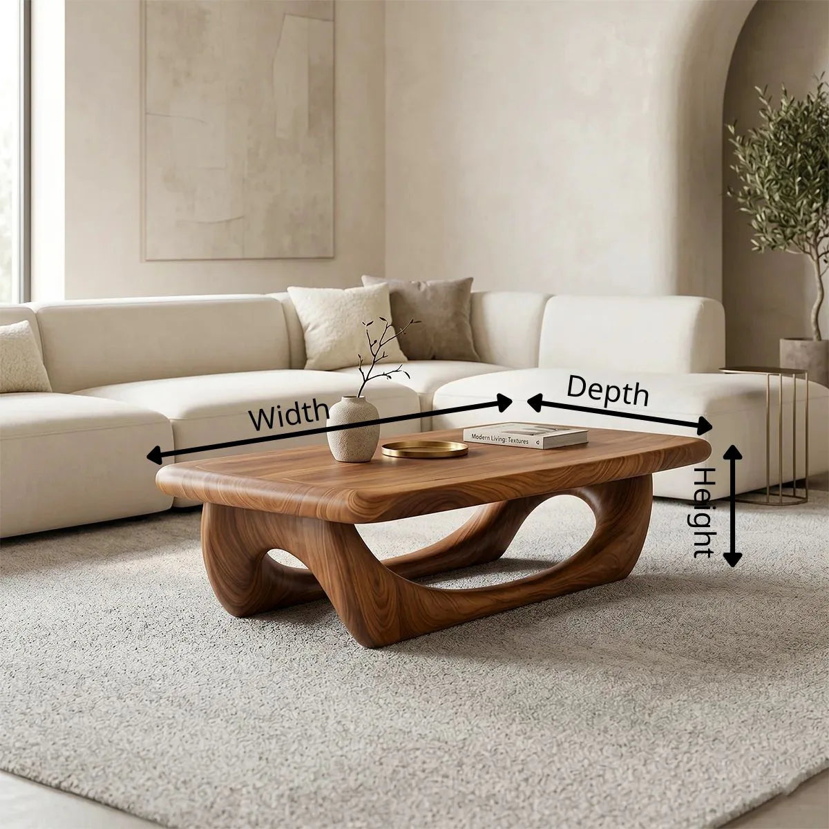 Modern Solid Wood Coffee Table – Sculptural Openwork Design TH003-7338