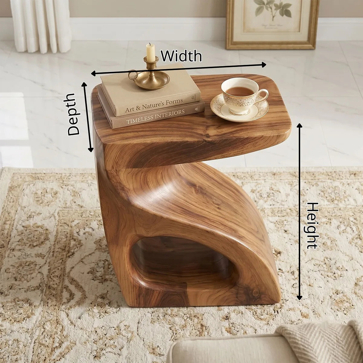 Handcrafted S-Shaped Solid Wood Side Table | Sculptural End Table TH003-2497