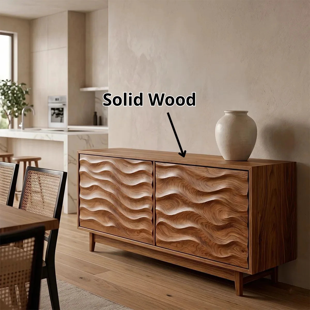 Wave Carved Solid Wood Sideboard | Modern Hardwood Storage Cabinet for Dining & Living Room TH003-6599
