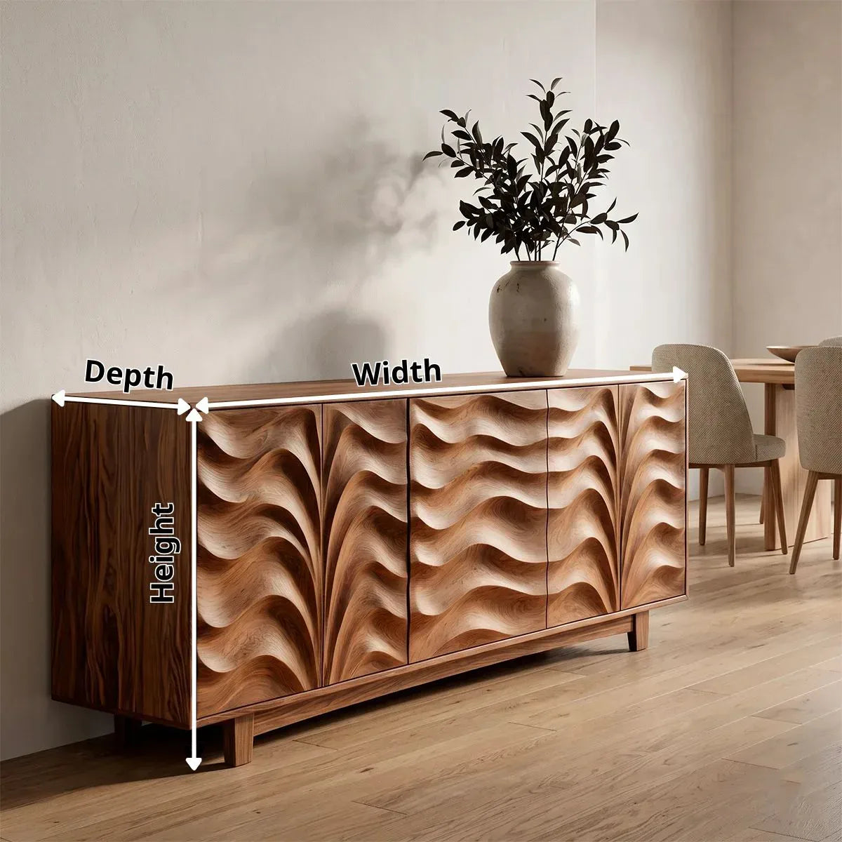 Carved Solid Wood Sideboard | Sculptural Hardwood Buffet Cabinet for Modern Dining Room TH003-5486