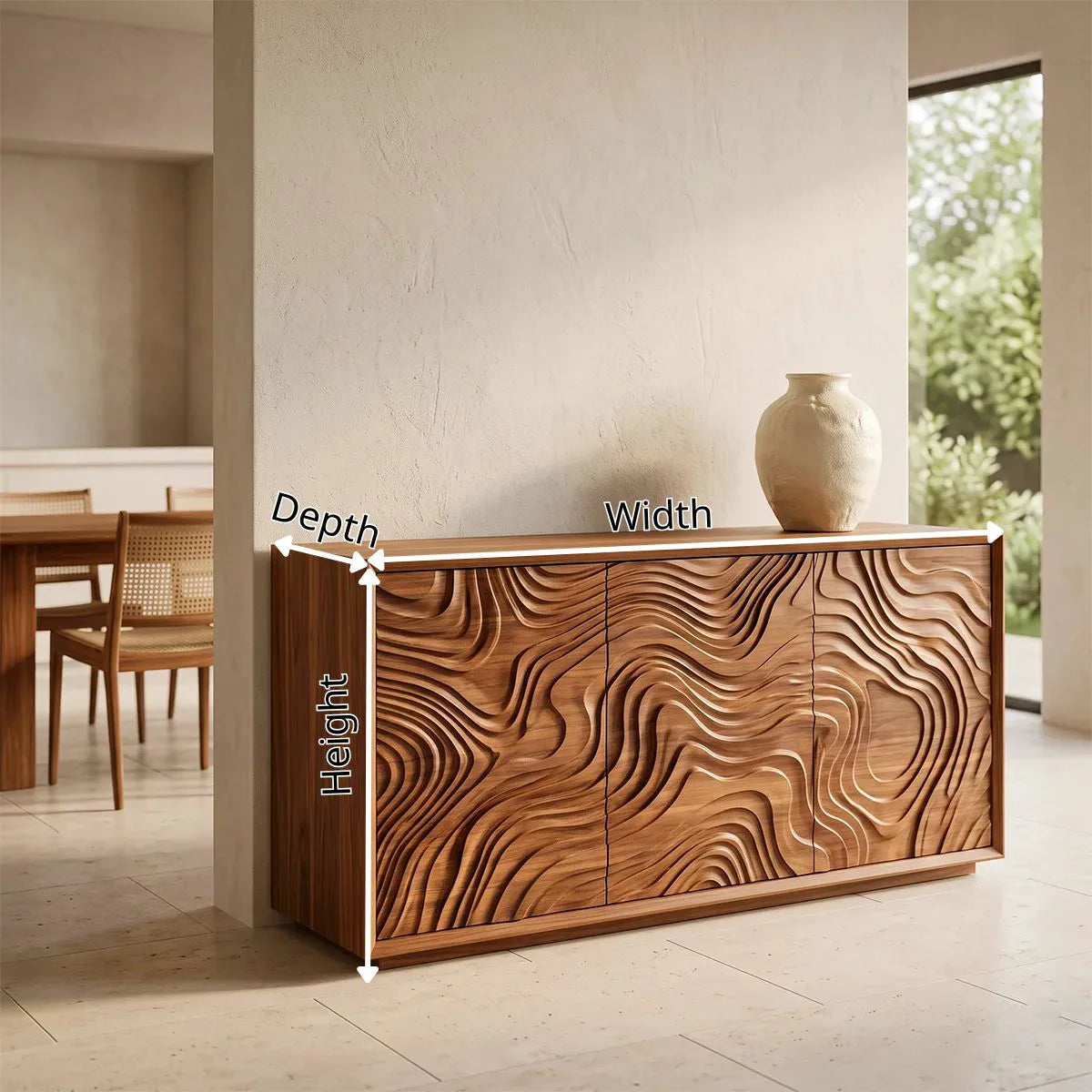 Topographic Carved Solid Wood Sideboard | Organic Modern Buffet Cabinet for Dining & Living Room TH003-1820