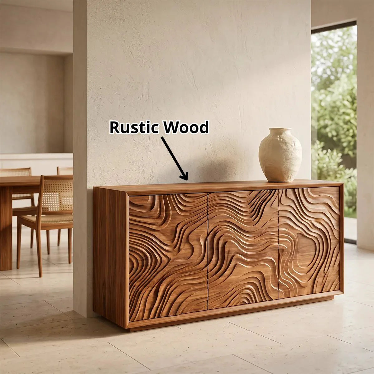 Topographic Carved Solid Wood Sideboard | Organic Modern Buffet Cabinet for Dining & Living Room TH003-1820