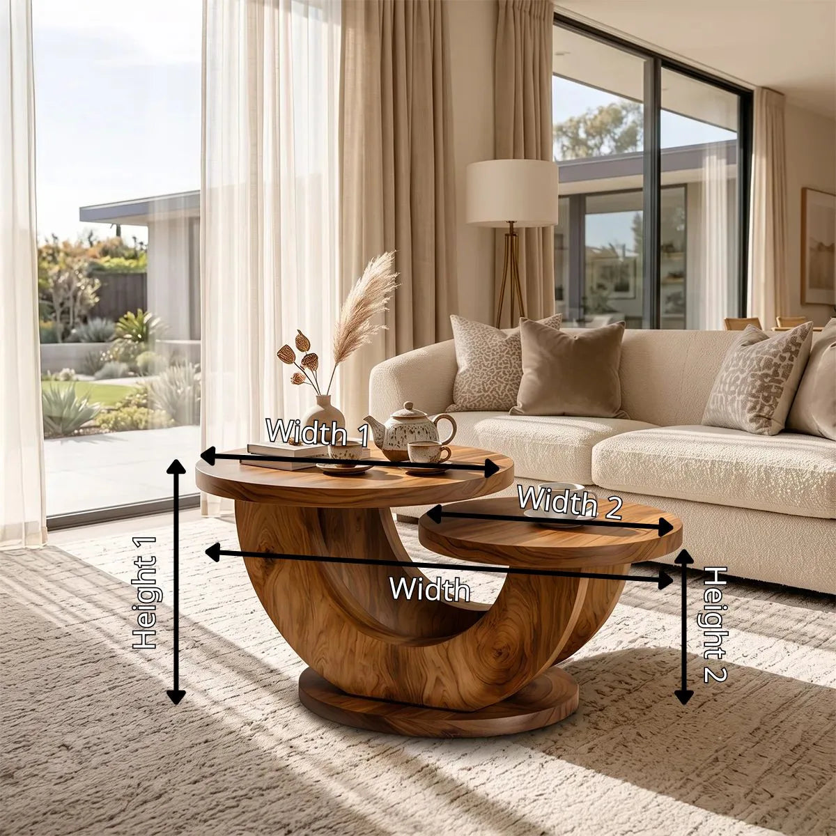 Sculptural Two-Tier Round Coffee Table with Curved Base | Organic Modern Living Room Table TH003-3SBR5VG