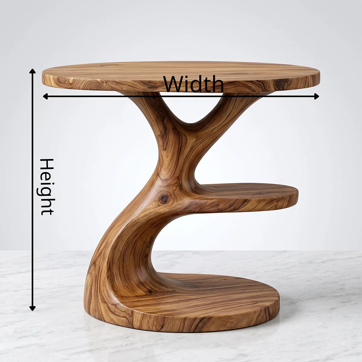 Sculptural Solid Wood End Table with Shelves | Organic Design TH003-3115