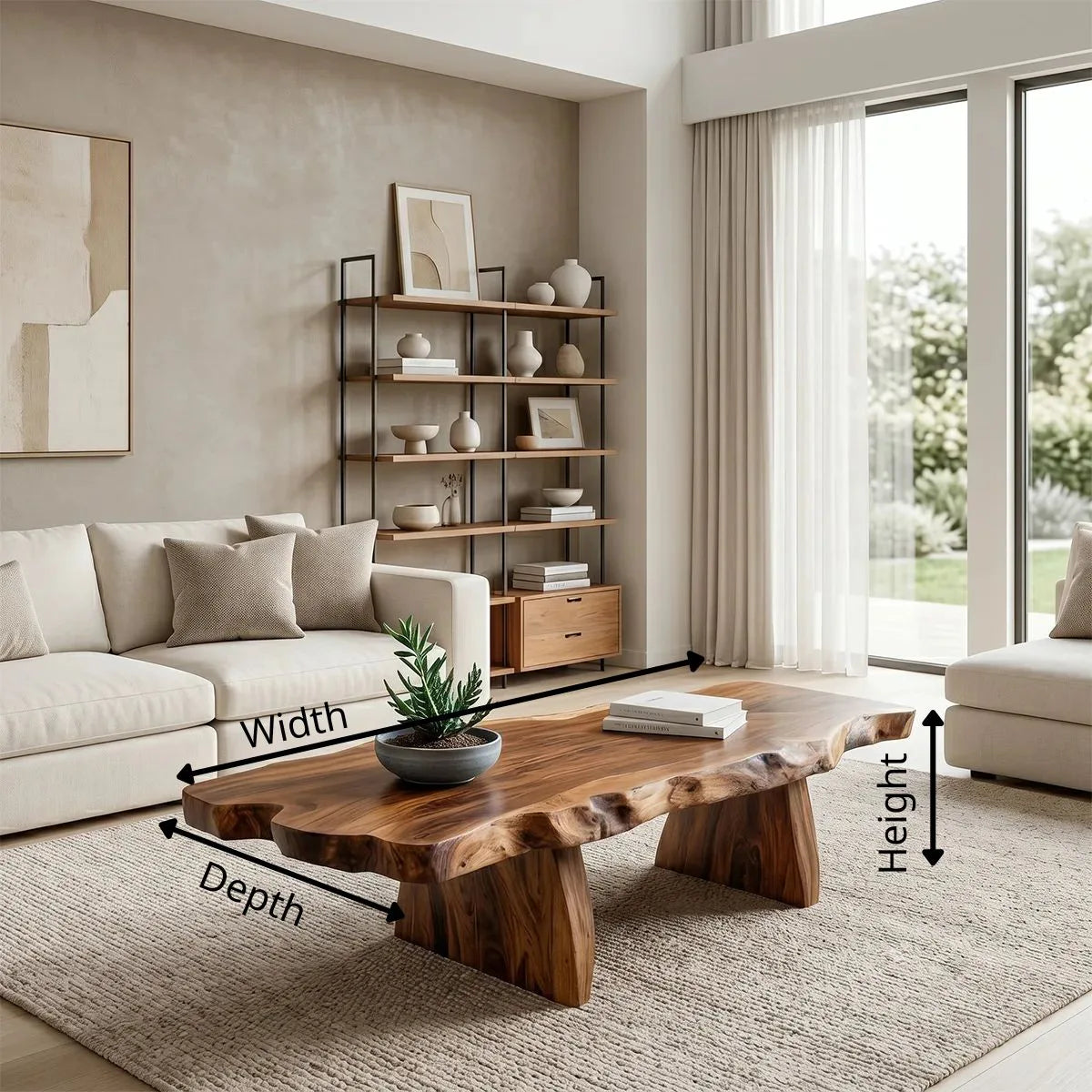 Live Edge Solid Wood Coffee Table – Rustic Organic Design TH003-1413
