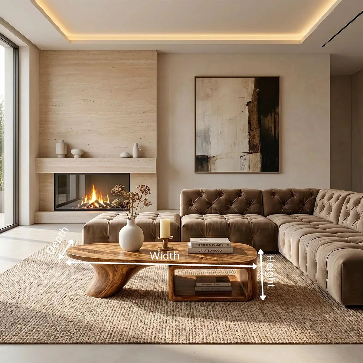 Modern Solid Wood Coffee Table with Storage Organic Design TH003-8690