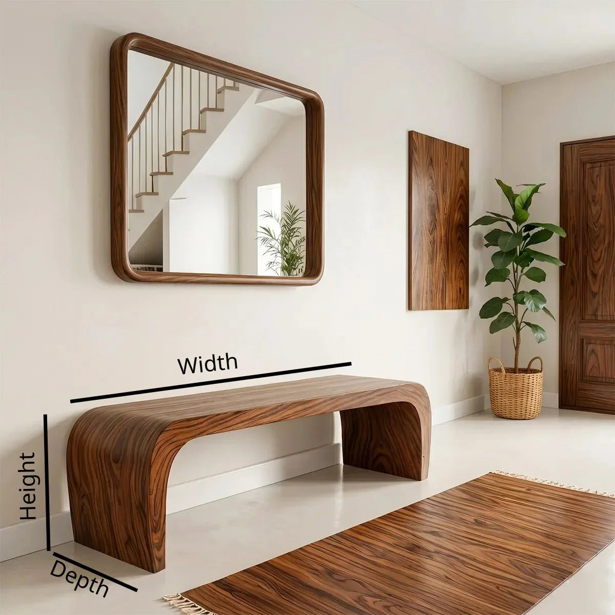 Minimalist Curved Solid Wood Console Bench for Entryway and Living Room