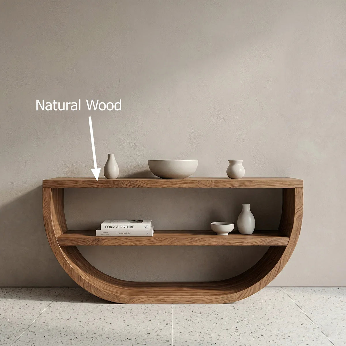 Modern Solid Wood Console Table with Curved Base and Open Shelf