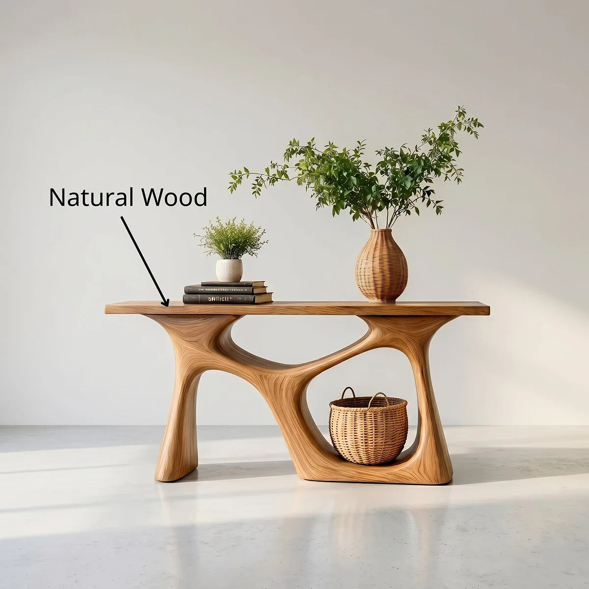 Handcrafted Solid Wood Console Table – Sculptural Foyer Decor