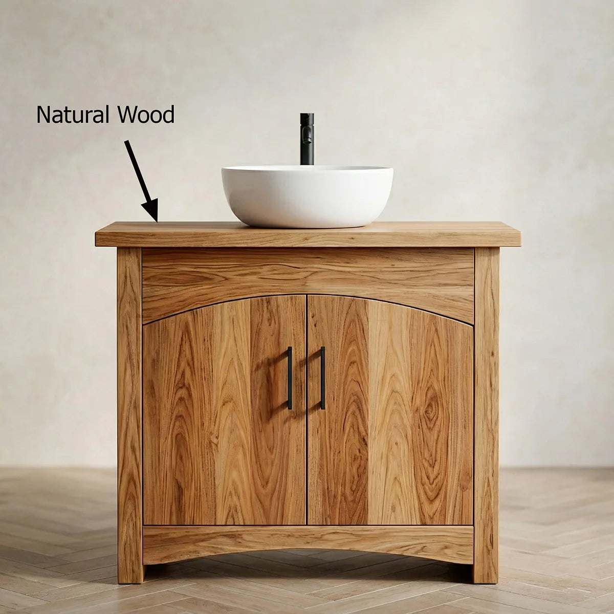 Modern Solid Wood Bathroom Vanity Cabinet with Curved Double Doors