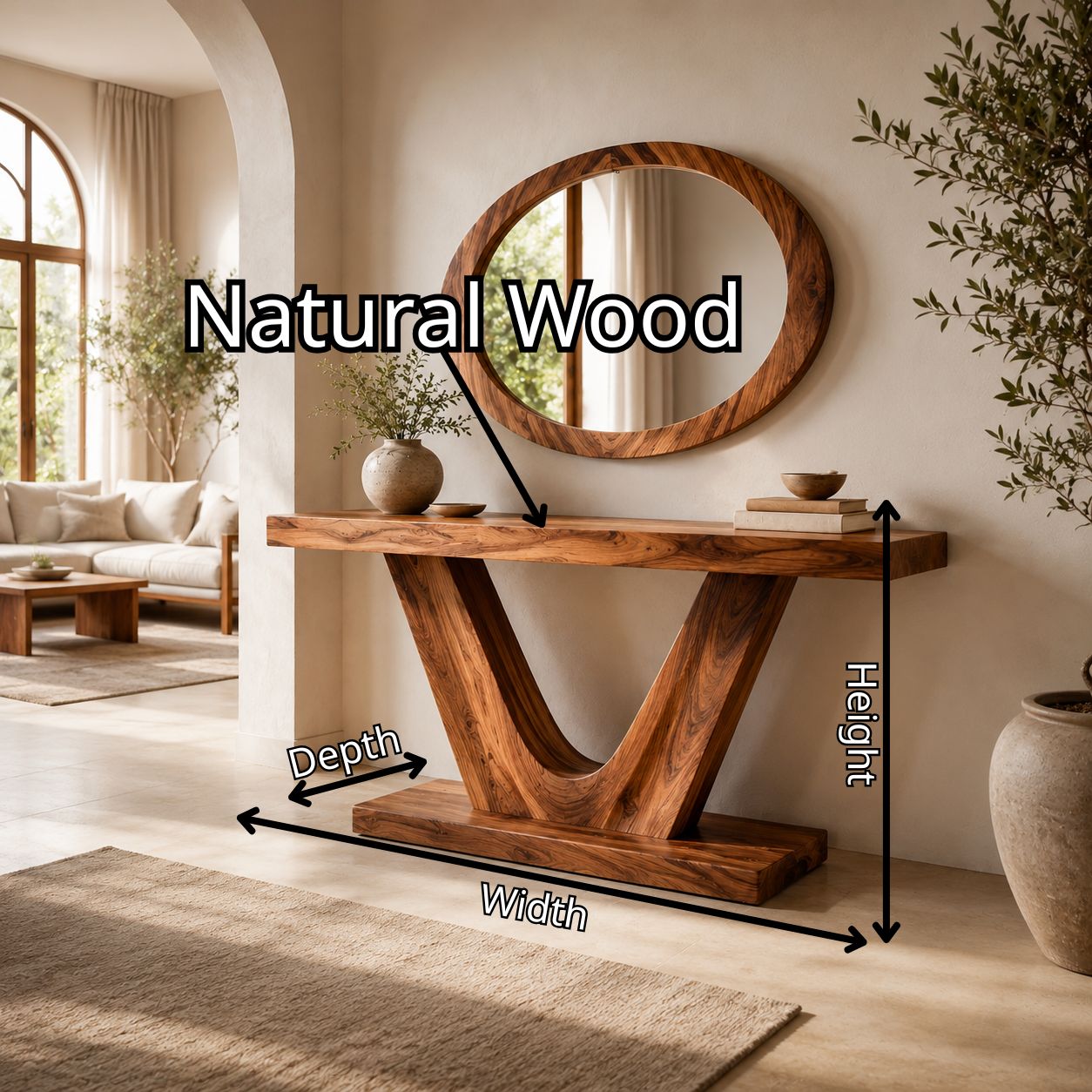 Sculptural Solid Wood Console Table for Entryways, Hallways & Living Rooms TT006-5294