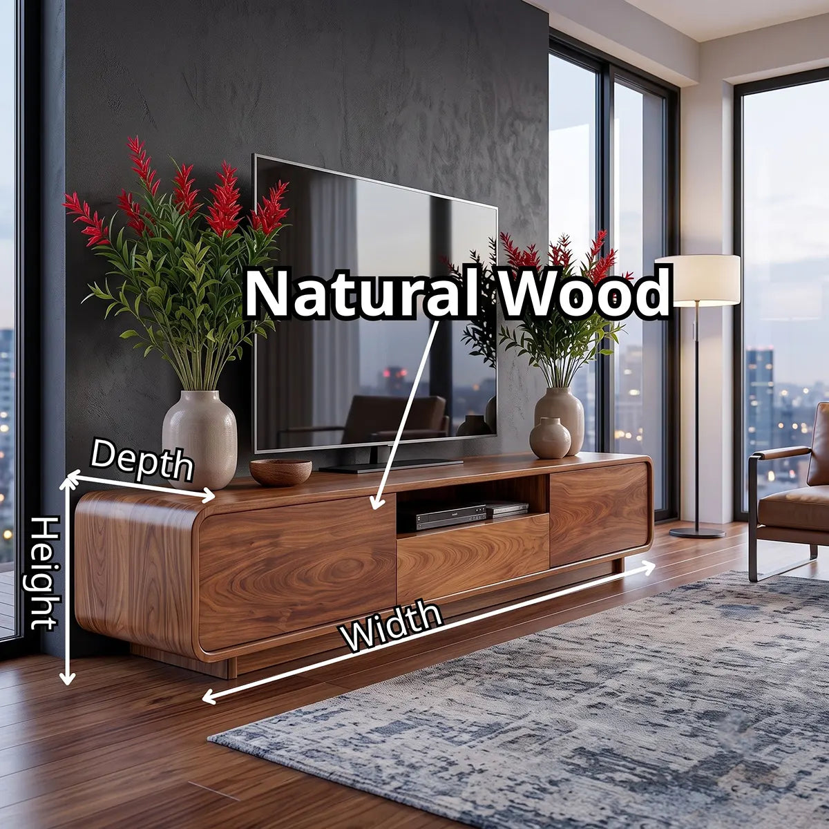 Modern TV Stand with 2 Cabinets, Center Drawer & Open Media Shelf TT006-3RRG9UV