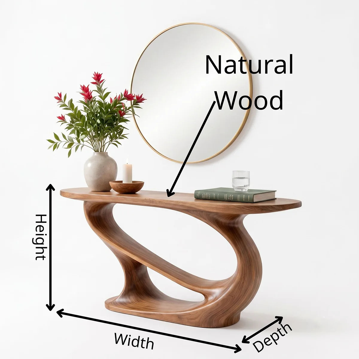 Modern Sculptural Console Table | Organic Solid Wood Entryway Accent Table TT006-9447