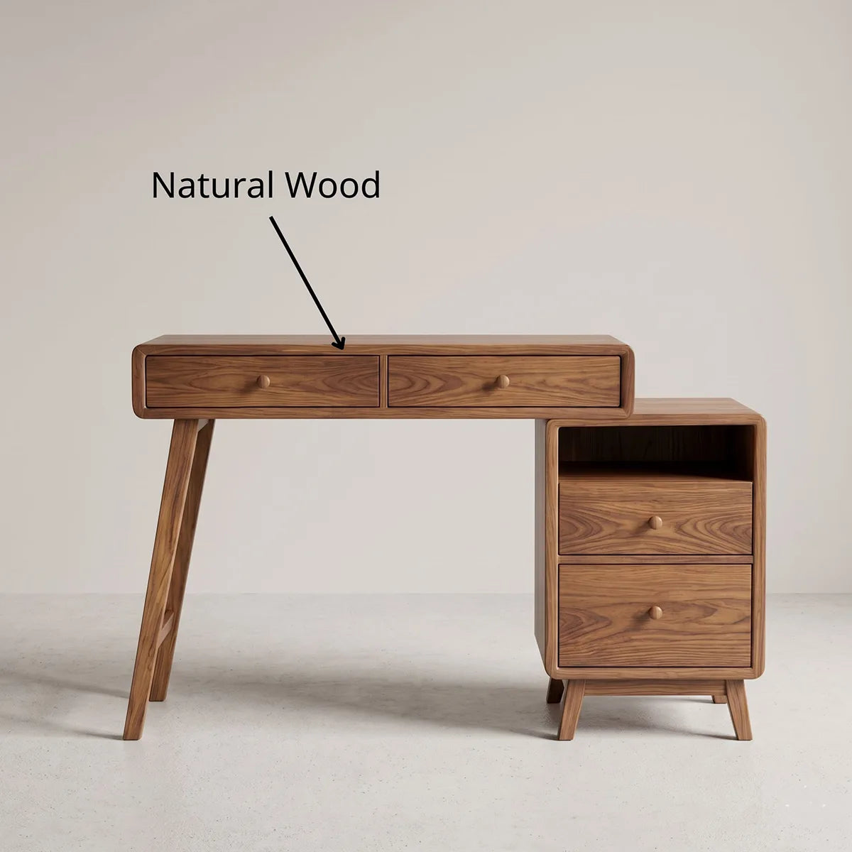 Mid-Century Solid Wood Vanity Desk with Side Cabinet Storage and Mirror