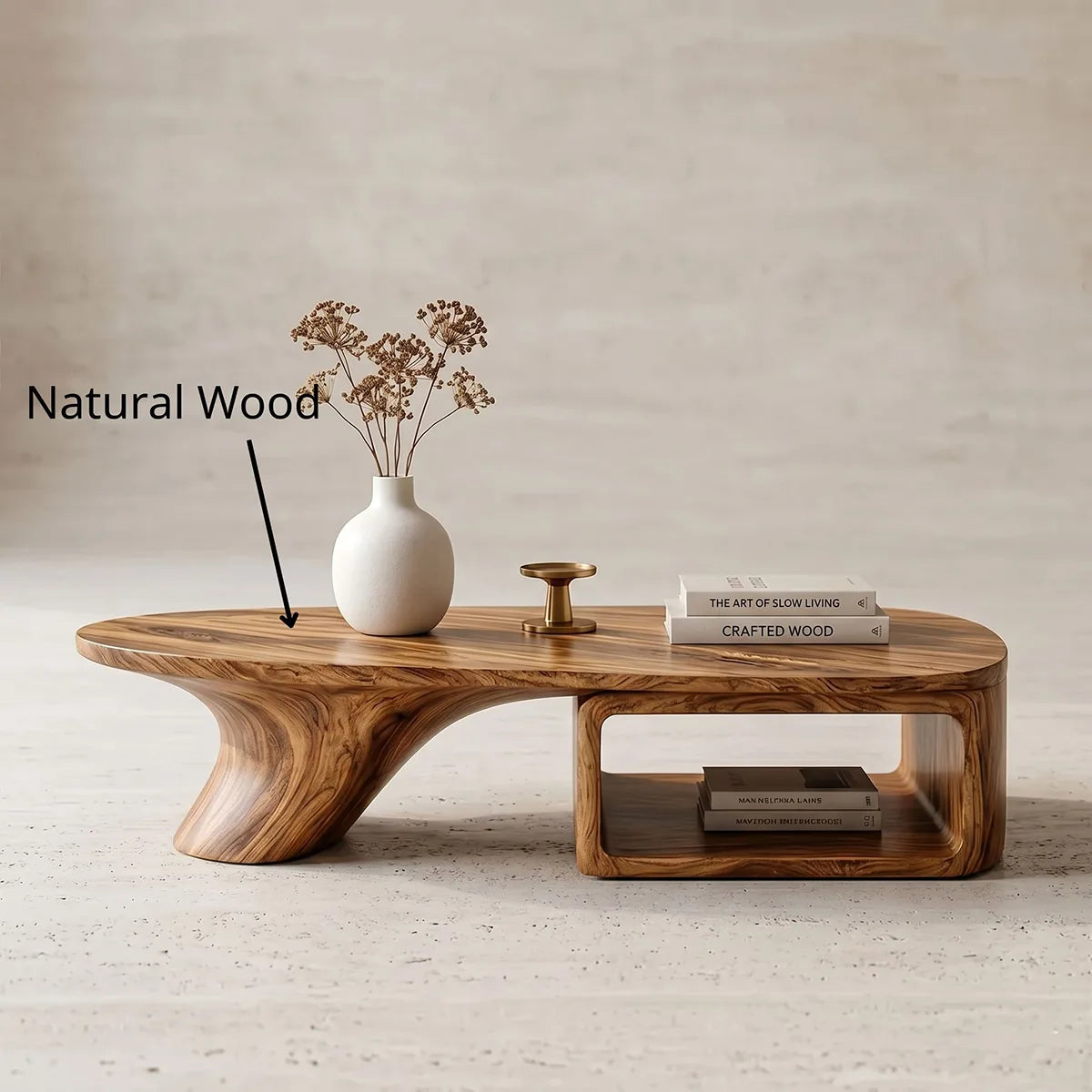 Modern Solid Wood Coffee Table with Storage Organic Design TH003-8690