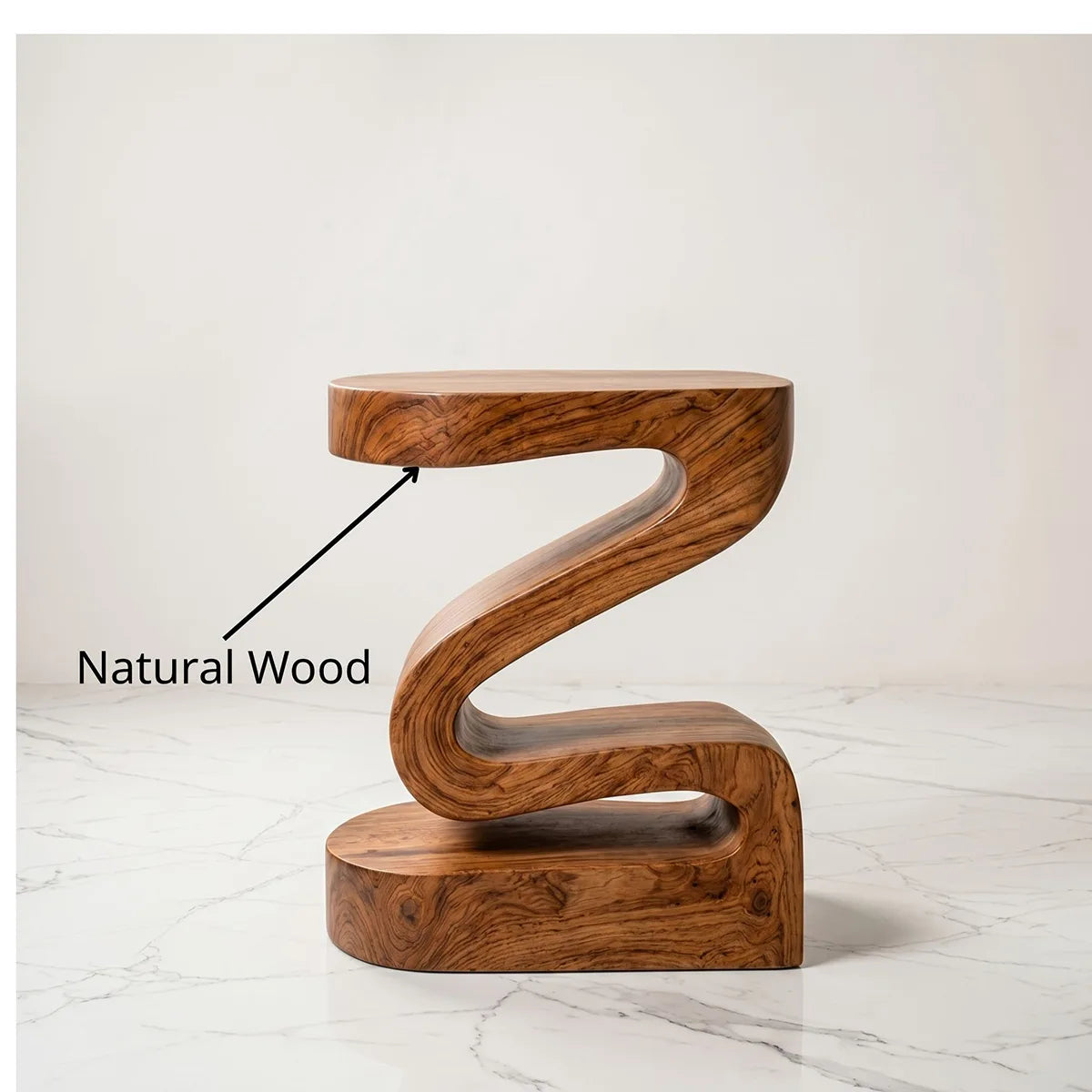Modern Sculptural Wooden Nightstand with Open Shelf