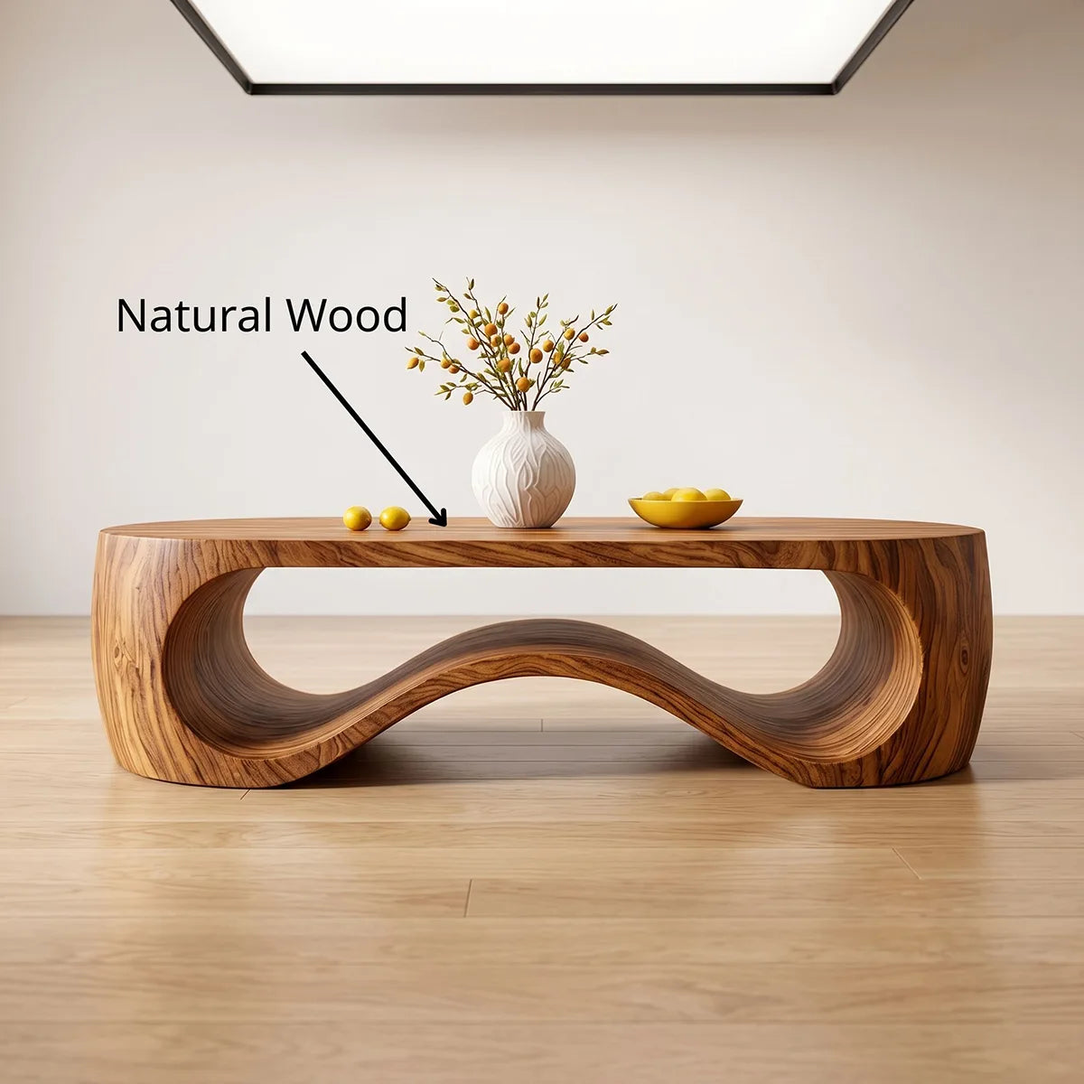 Modern Solid Wood Sculptural Coffee Table with Organic Wave Design