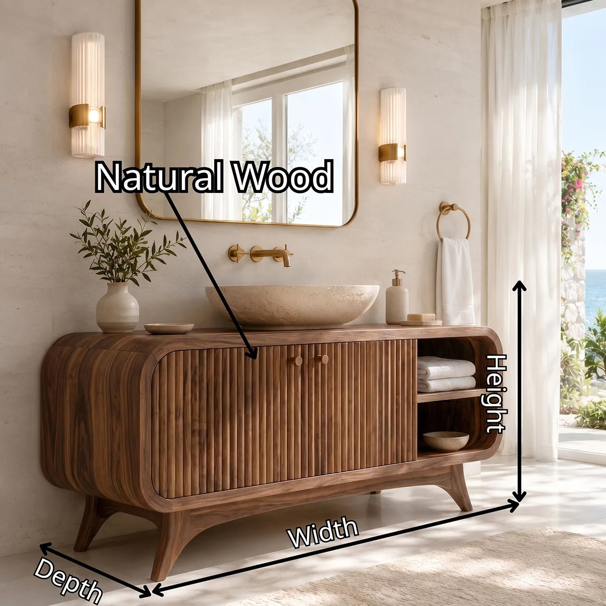 Fluted Single Sink Bathroom Vanity Cabinet TT006-1440