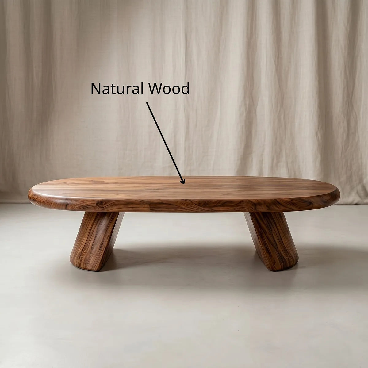 Modern Solid Wood Oval Coffee Table with Sculptural Pedestal Legs