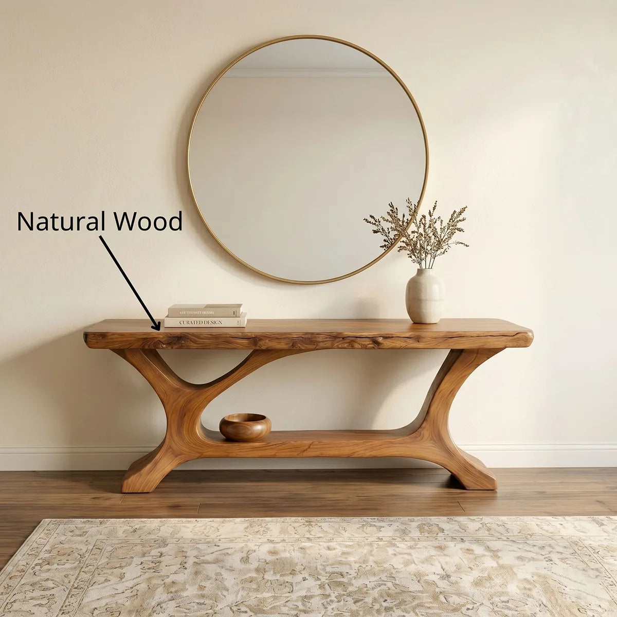 Natural Solid Wood Console Table – Luxury Entryway Furniture