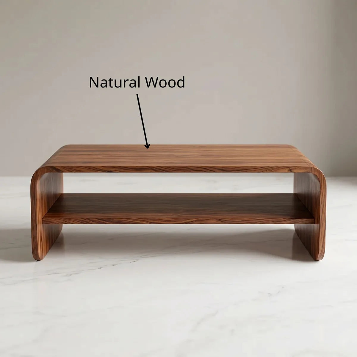 Modern Solid Wood Waterfall Coffee Table with Storage Shelf