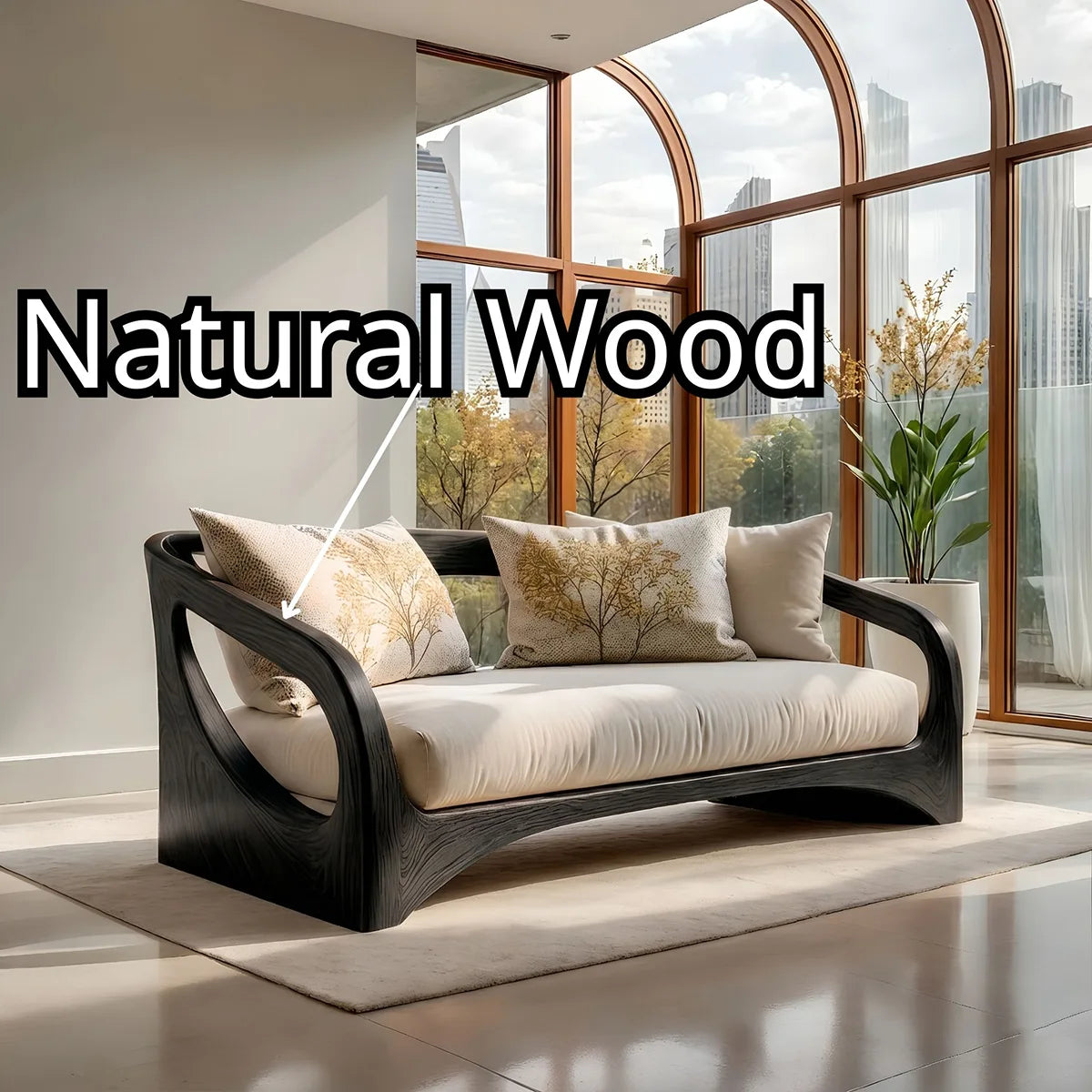 Handcrafted Organic Modern Solid Wood Loveseat Sofa with Sculptural Frame