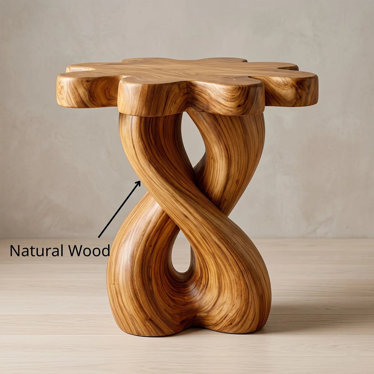 Wooden Nightstand With Twisted Base And Flower-Shaped Tabletop