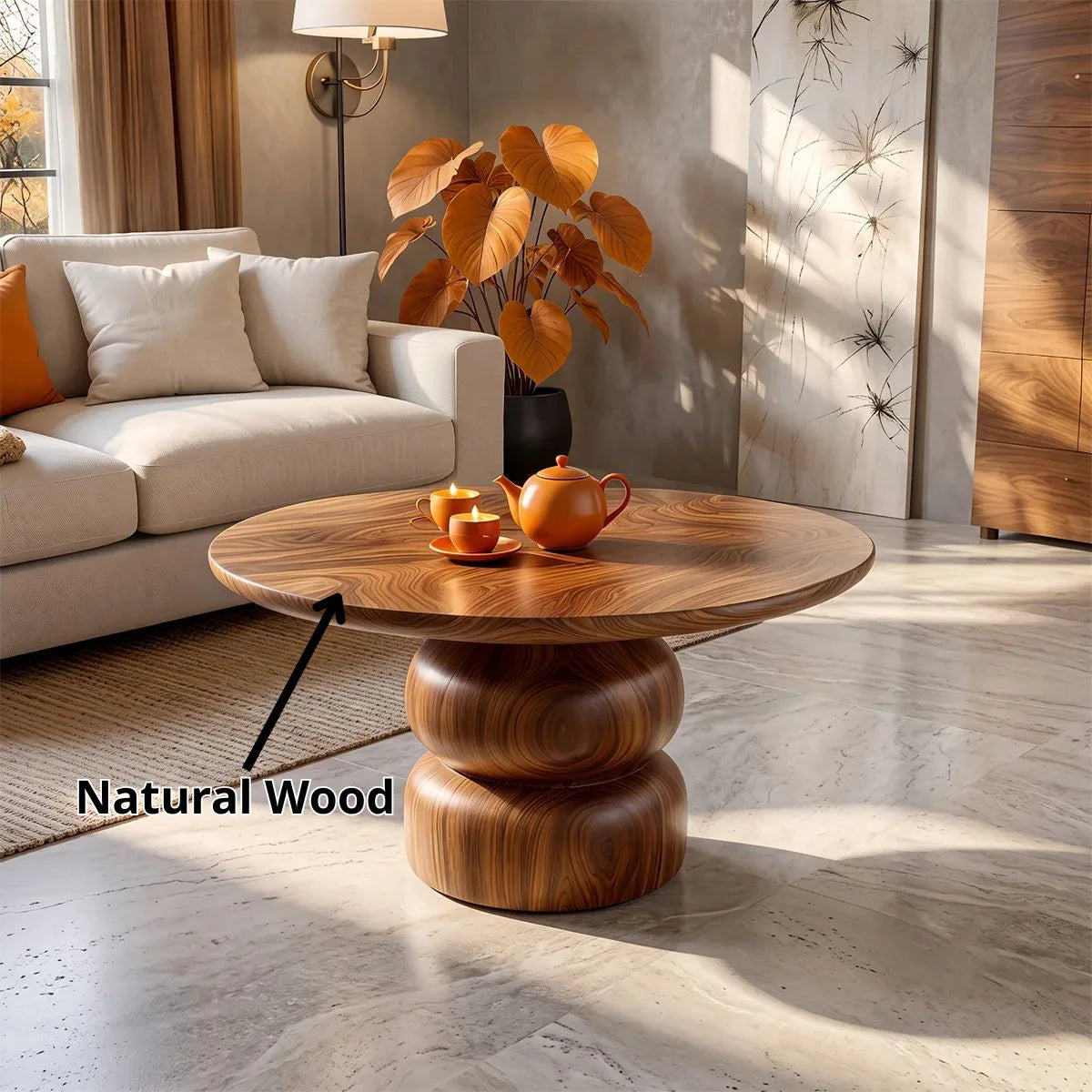 Sculptural Round Coffee Table with Stacked Pedestal Base | Organic Modern Center Table TH003-2ZWS1NI