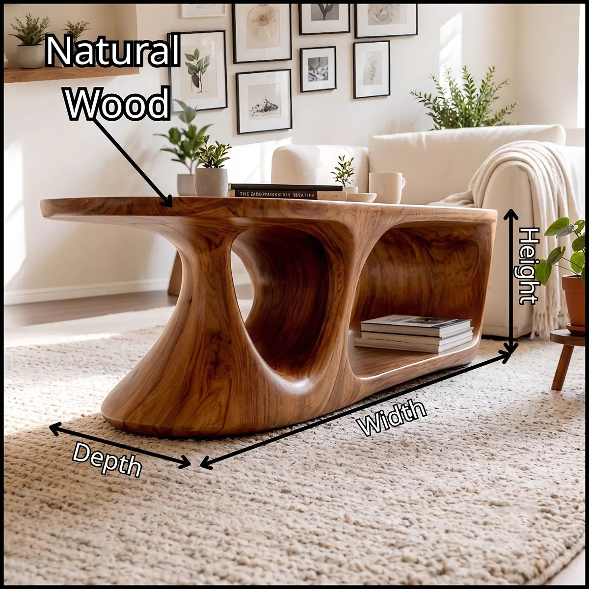 Oval Coffee Table with Storage Shelf | Handcrafted Solid Wood Coffee Table TT006-8470