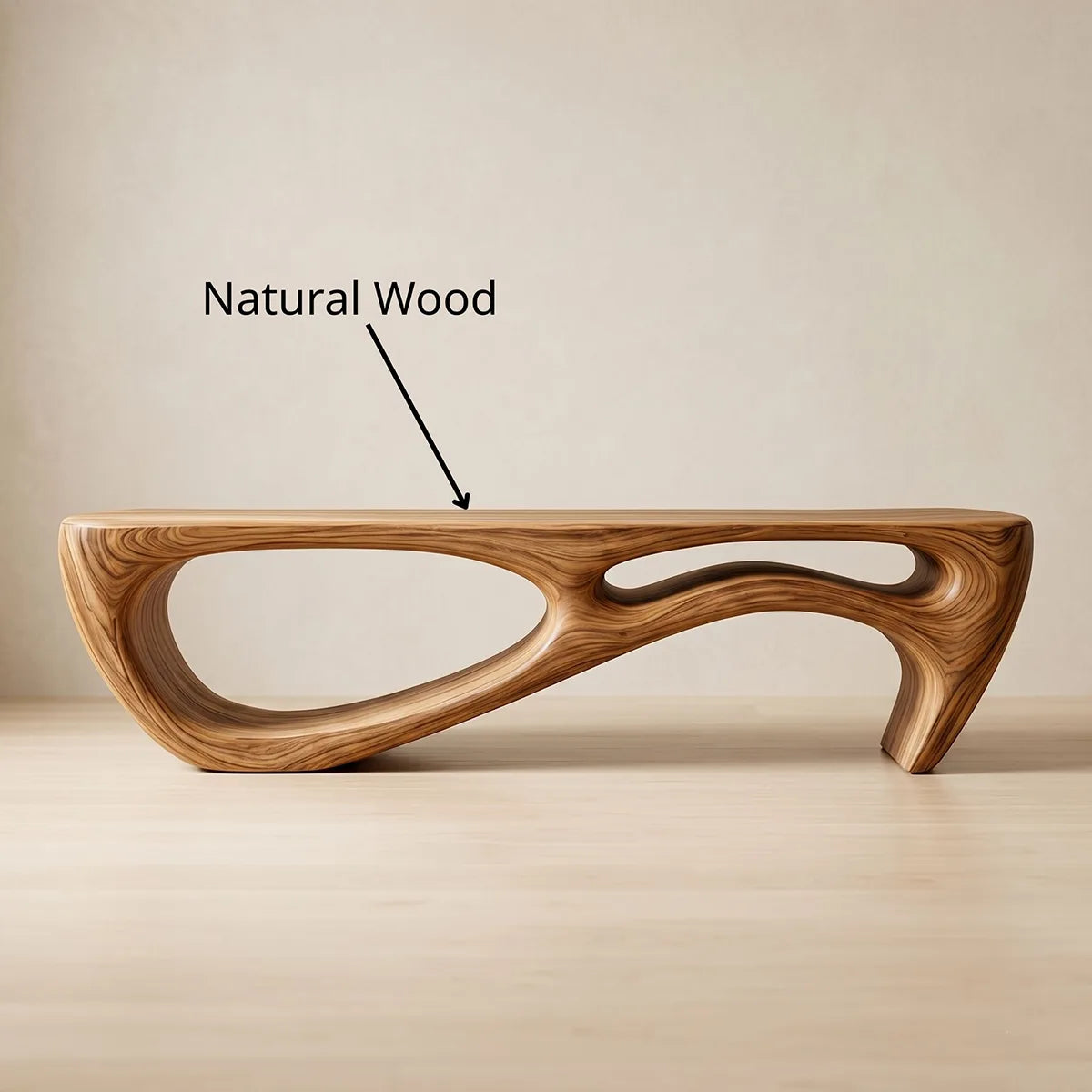 Organic Sculptural Solid Wood Bench for Modern Entryway and Contemporary Living Spaces