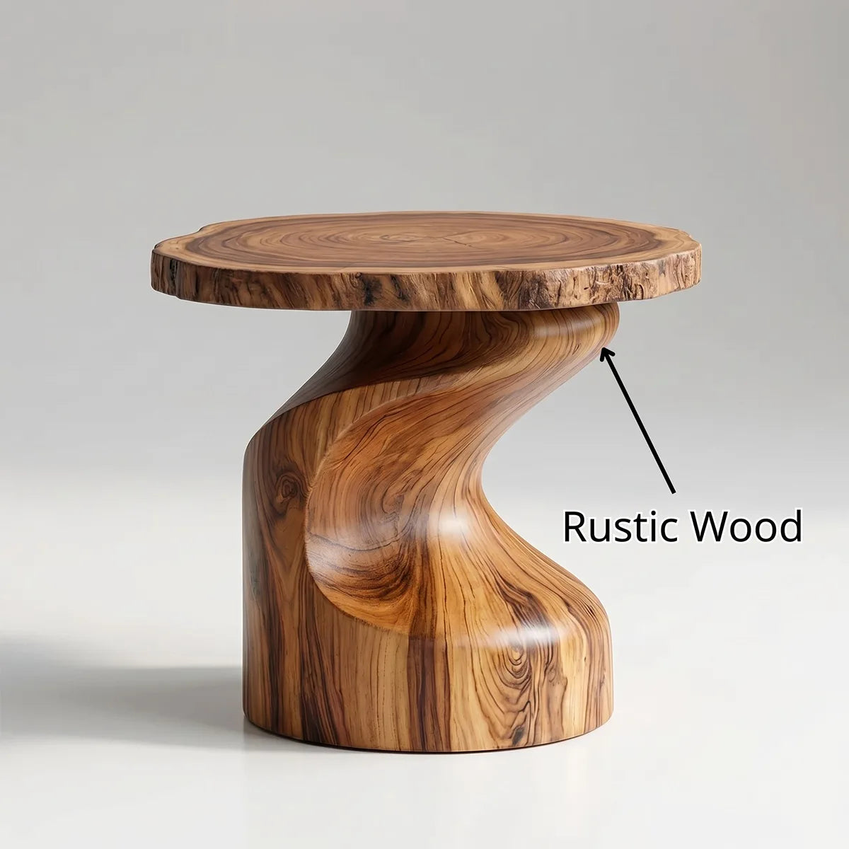 Sculptural Solid Wood Side Table, Live Edge Round End Table, Twisted Pedestal Accent Table TH003-9052