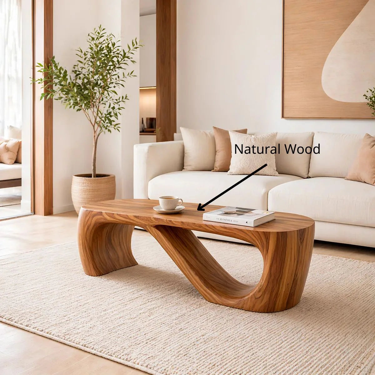 Modern Solid Wood Asymmetrical Sculptural Coffee Table