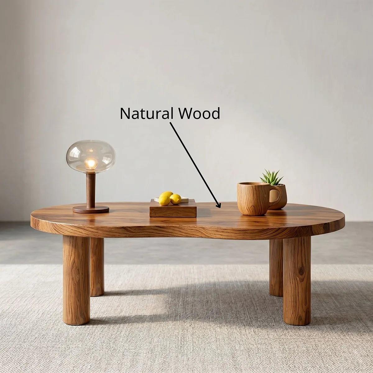 Modern Solid Wood Organic Freeform Coffee Table with Chunky Legs