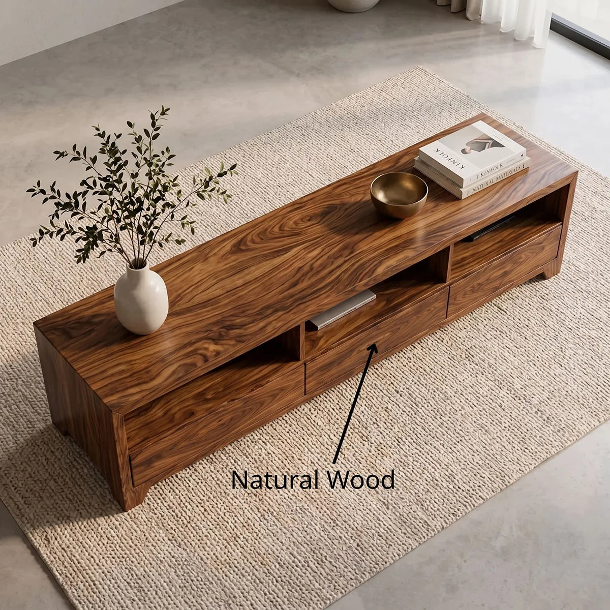Minimalist Media Console with Open Shelves and 3 Drawers