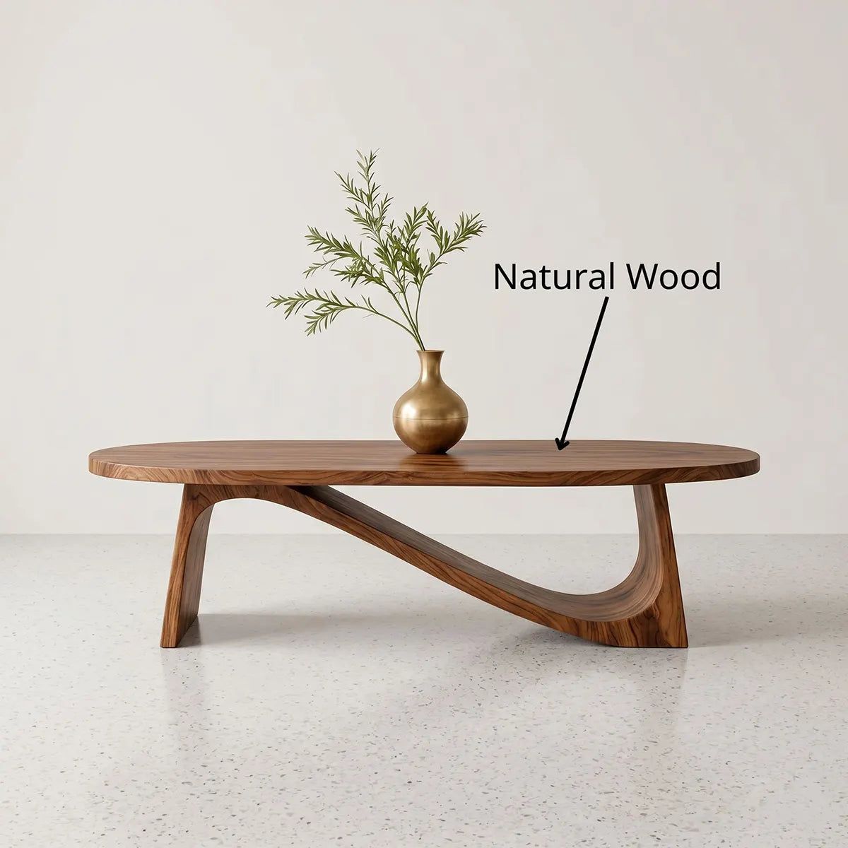 Modern Solid Wood Oval Coffee Table with Sculptural Sweeping Base