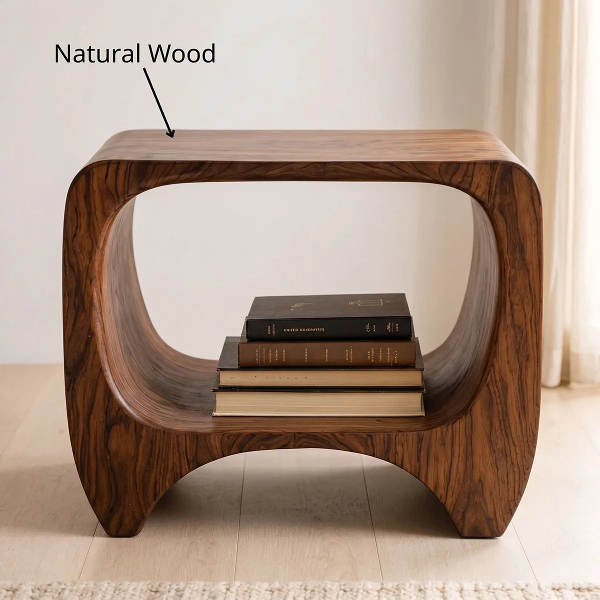 Organic Solid Wood Nightstand with Open Storage Shelf