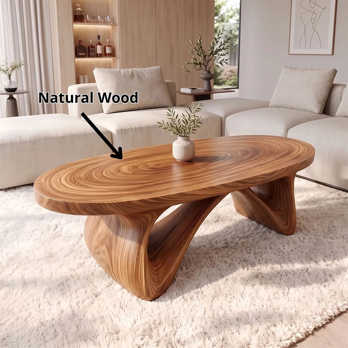 Sculptural Oval Coffee Table with Crossed Curved Base | Organic Modern Living Room Table TH003-8IJN2LW