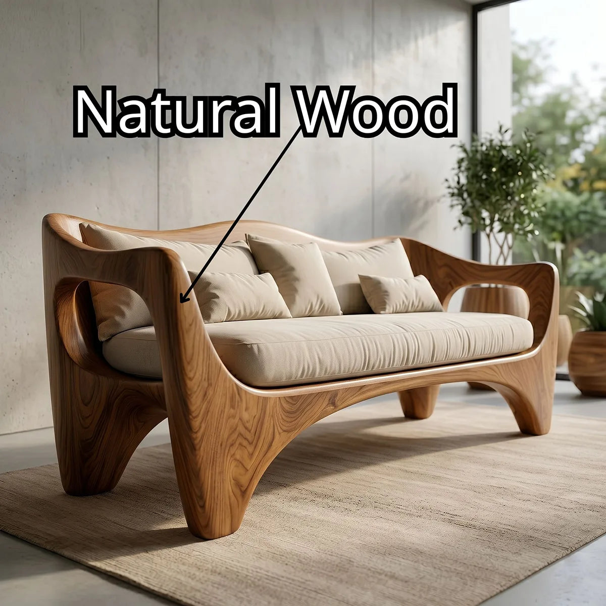 Luxury Sculptural Wooden Sofa with Organic Curved Frame Design