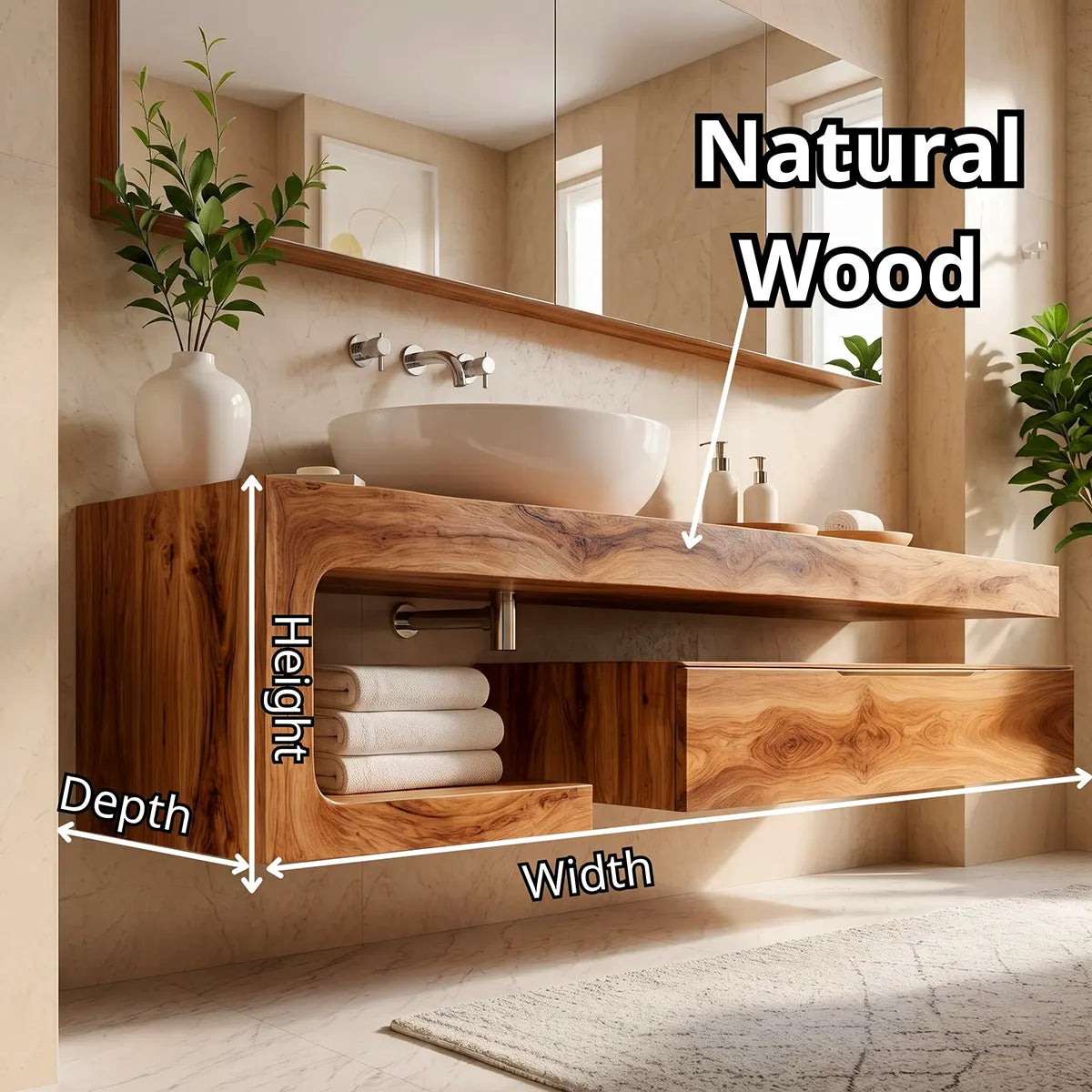 Floating Bathroom Vanity with Drawer & Open Shelf | Modern Curved Wall-Mounted Design TT006-2ZDO7SU